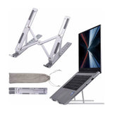 Soporte de aluminio plegable para laptop, ofreciendo ergonomía y estabilidad en el trabajo.