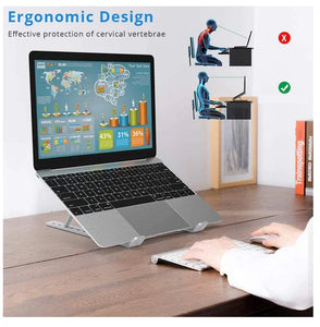 Ergonomic aluminum laptop stand promoting healthy posture and stability for effective screen use.