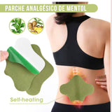 Parche analgésico de mentol autocalentable para aliviar el dolor muscular y de espalda.